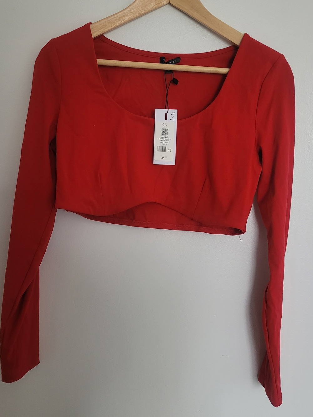 NWT Dynamite Red Scoop-Neck Long Sleeve Crop Top Red Size L